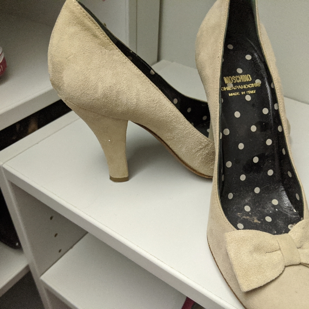 Moschino cheap and chic off-white suede heels